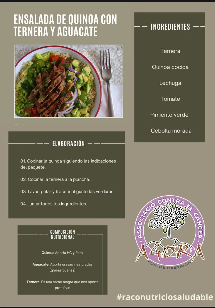 Ensalada de quinoa con ternera y aguacate